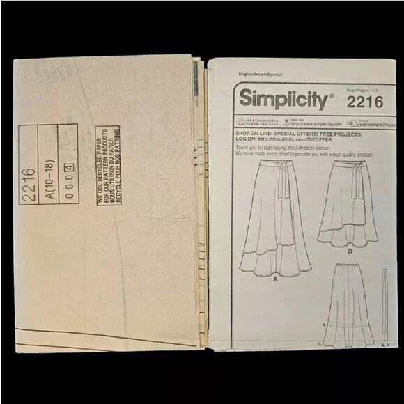Sewing Pattern Uncut FF Simplicity 2216 Pull On Skirts Faux Wrap Easy Size 10-18 - Picture 3 of 3